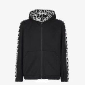 FENDI - Black and White FF logo hooded jacket with zipper